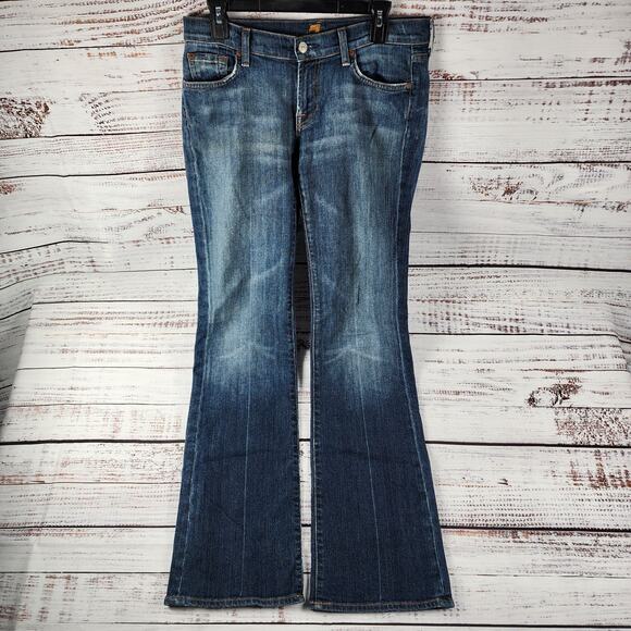 7 For All Mankind Bootcut Jeans Women’s 29 Blue Distressed Denim Made in USA - Picture 1 of 8